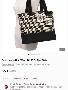 Spartina 449 Black and Cream Check Canvas Tote